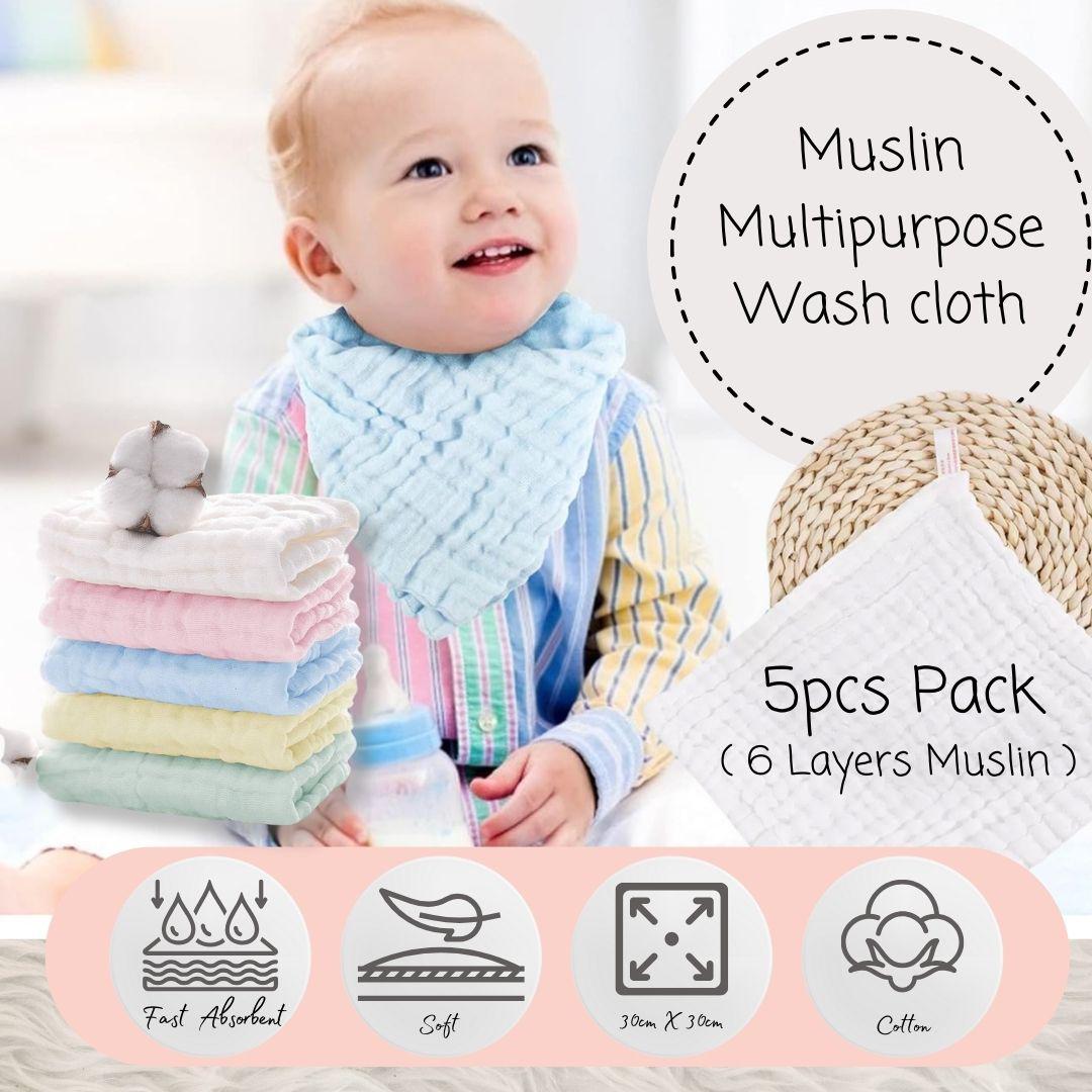 U-Baby Softy Muslin Multi-Purpose Wash Cloths 5pcs Pack